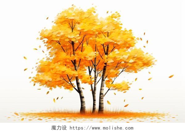 秋天树木树叶落叶3D卡通AI插画